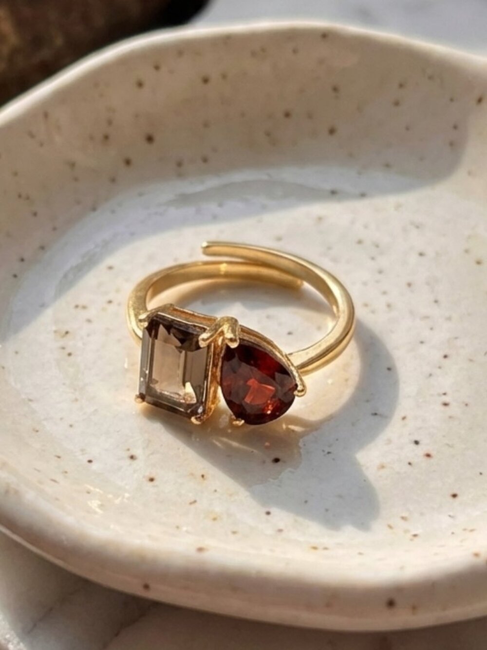 Gold Vermeil over Sterling Silver Two Stone Toi et Moi Adjustable Ring